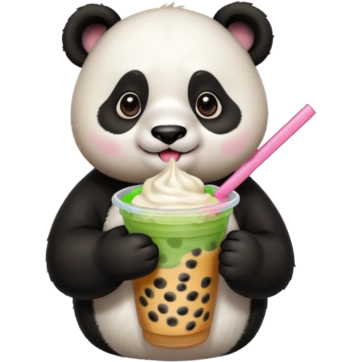 A panda drinking bubble tea, excited about the toppings, portrait, bust up emoji