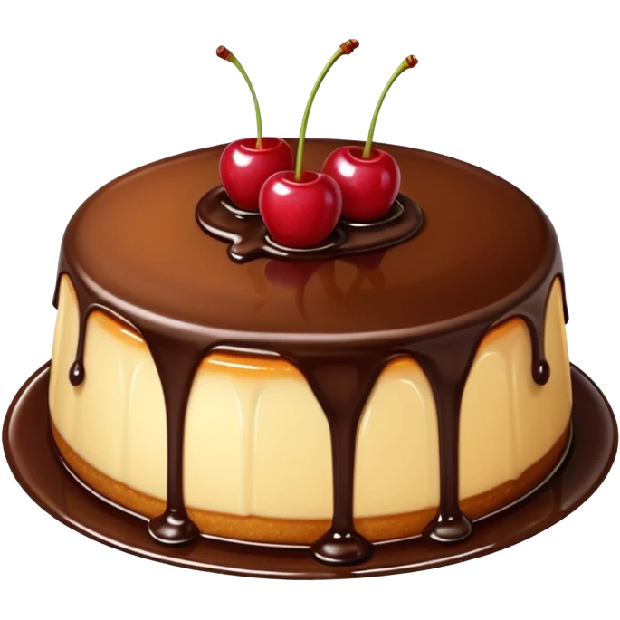 Flan with chocolate and cherry on top  emoji