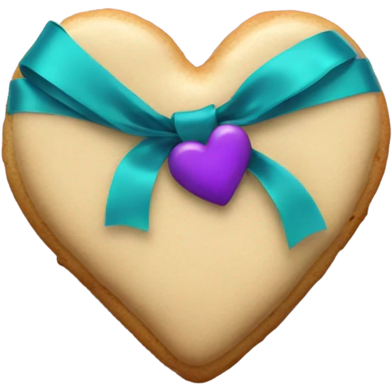 Cookie heart with teal purple ribbon loop emoji