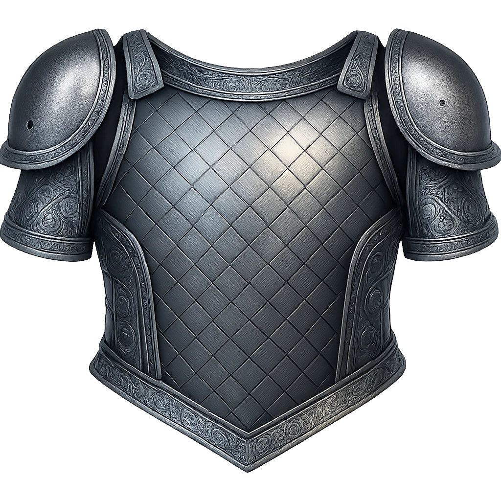 Recolor this iron platebody to realistic metallic steel with crisp, shiny, and slightly fancier iron engravings. Keep the look detailed and realistic in a style inspired by emoji style. Transparent background. emoji