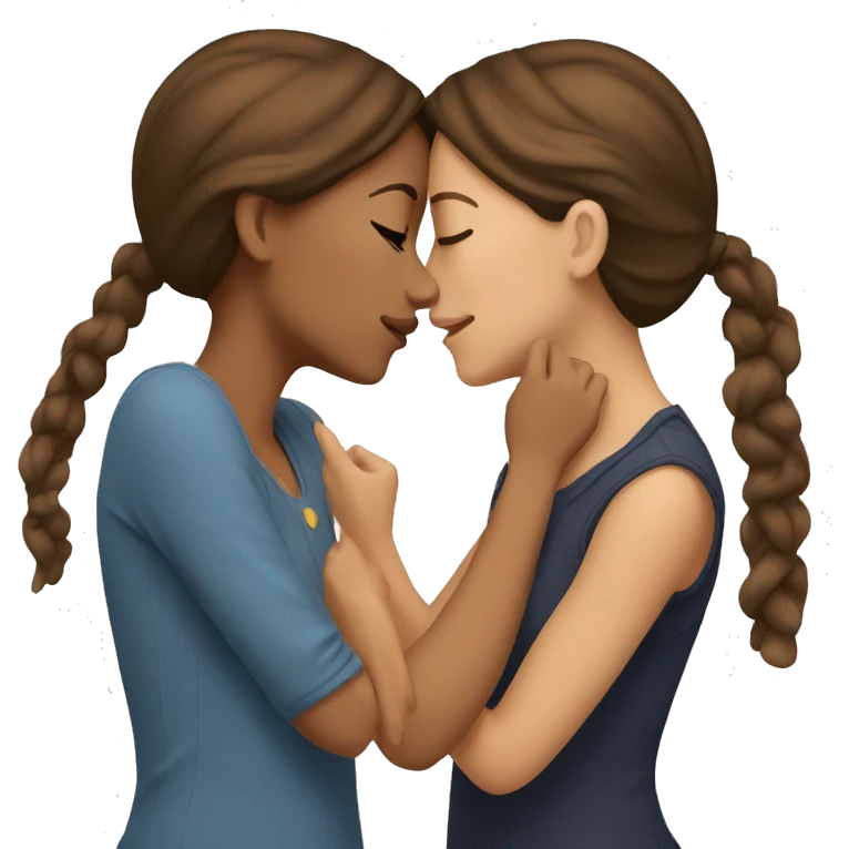 Two brown haired girls kissing each other emoji