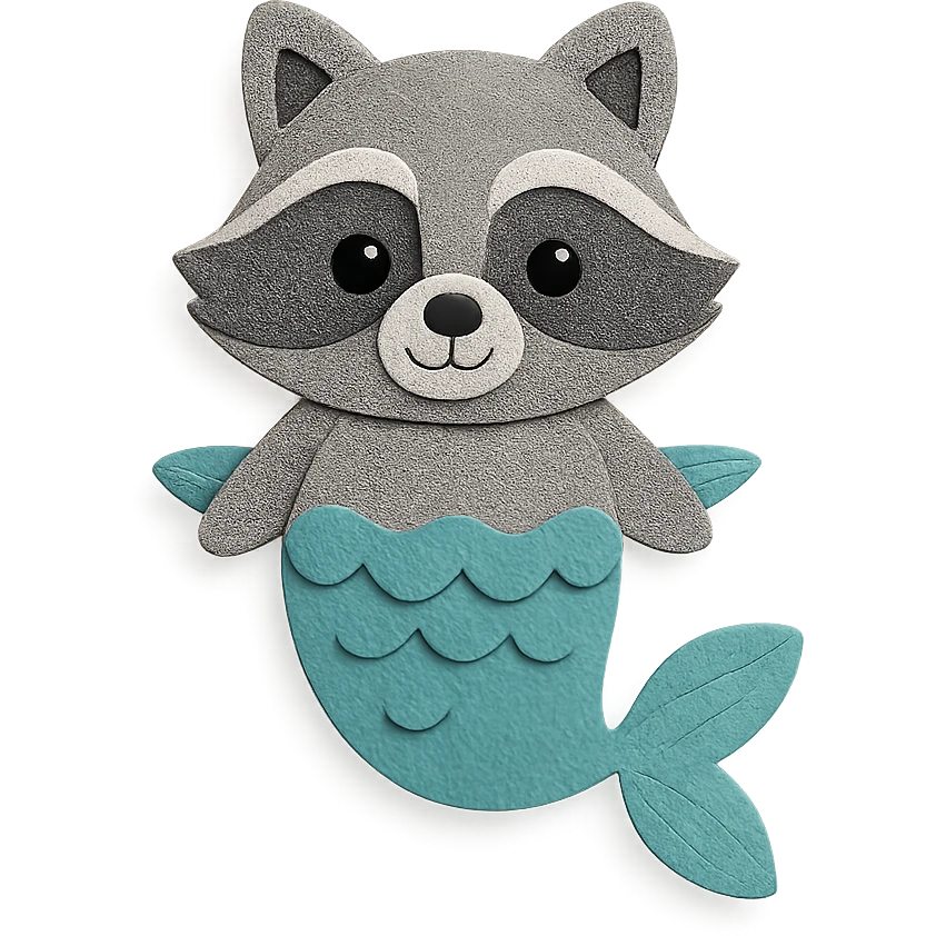 cute raccoon with fish fins and tail emoji