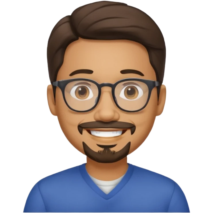 Filipino male, with goatie, wearing glasses, medium wavy length hair,  emoji