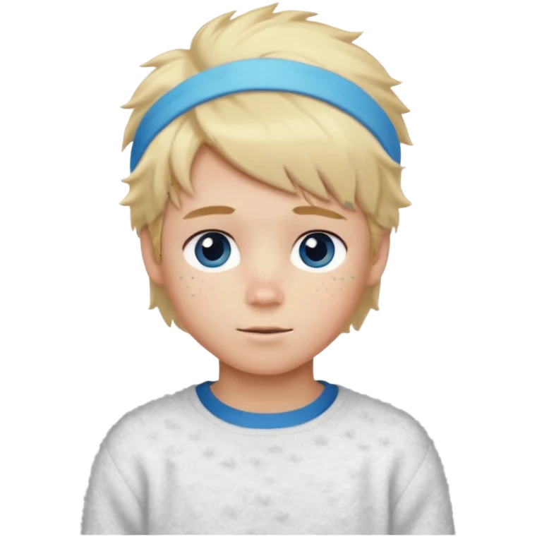 create-a-look-for-a-blond-boy-with-long-tousled-hair-light-eyes-a-white-sweat + fluffy white sweater + styled hair blonde with hair to the side cute + cute face with freckles  medium hair fluffy to the side no long hair cute hair blonded no messy medium height blue eyes cute + headband emoji