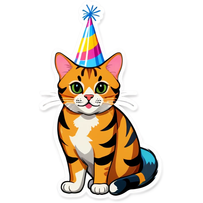 Bengal cat with birthday hat emoji