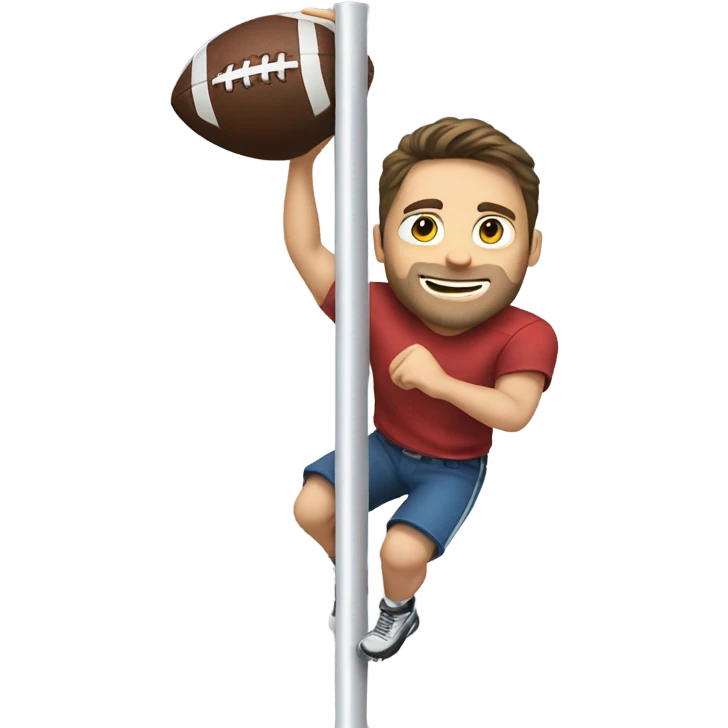 White brunette guy with a football going down a pole emoji