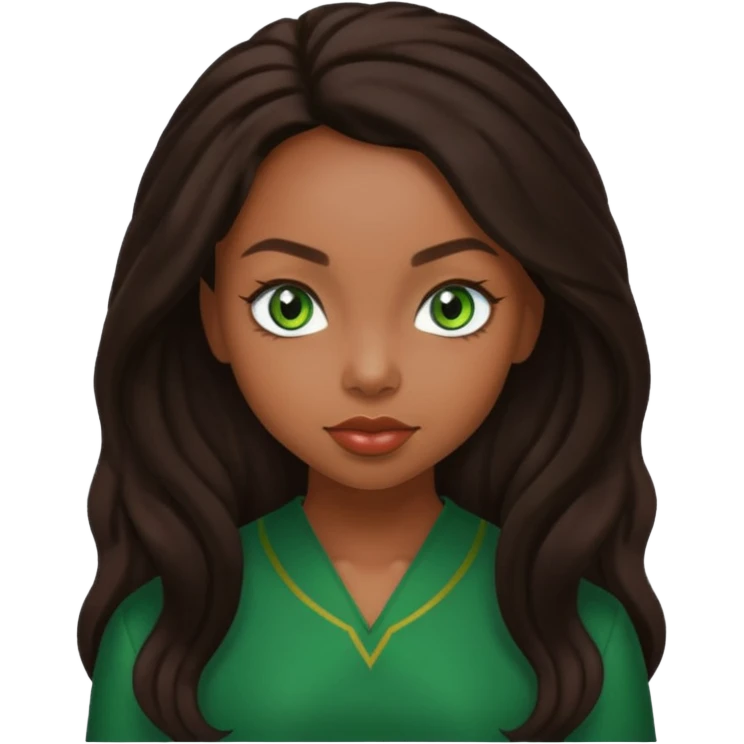 Logan Browning with dark brown long hair, green eyes emoji