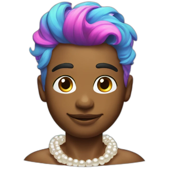 posh-muscle-boy-with-pearl-necklace-and-rainbow-unicorn-hair-in-golden-bathtub emoji