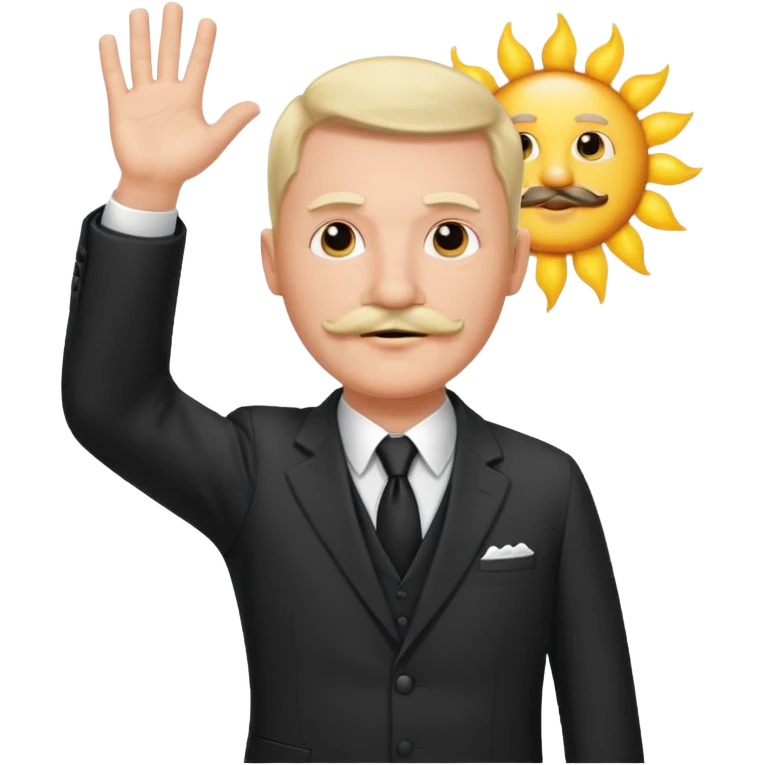 Adolf h , wearing suit and mustache small. Raising his hand to sun emoji