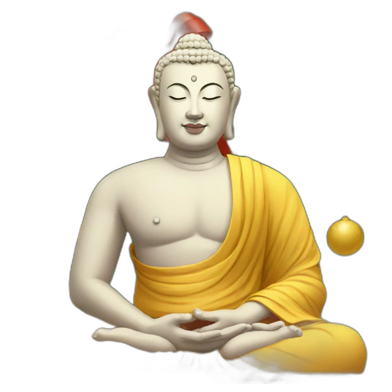 Buddha wishes you merry Christmas with presents and Christmas tree emoji
