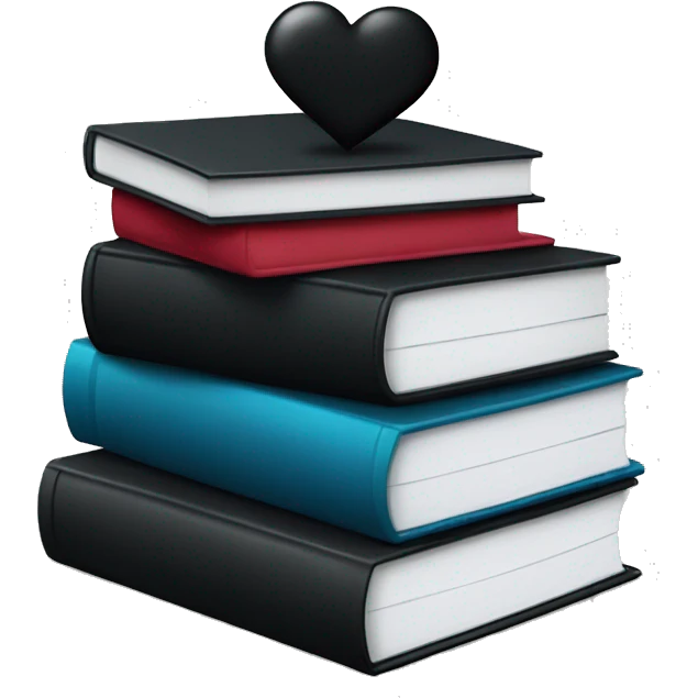Stack of books with black heart emoji