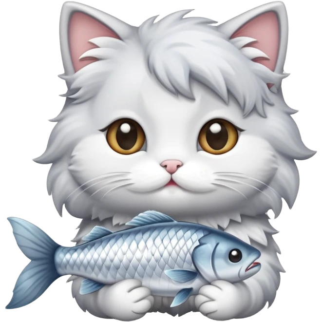 A cute kitty Eating fish ￼￼ emoji