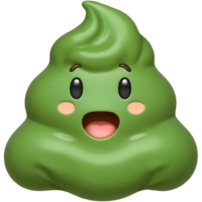 AI slop emoji full body green goopy shaped like poop emoji with digital glitch effect emoji