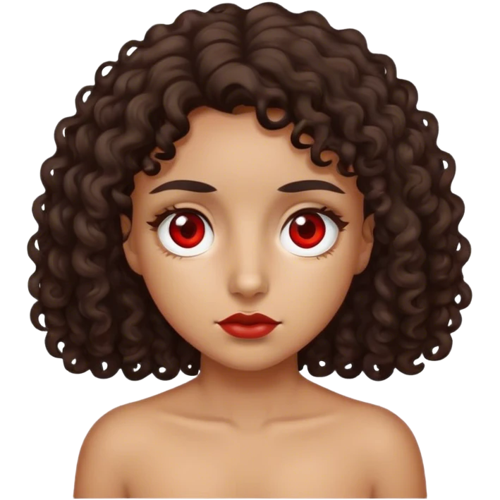 Right eye red swollen and blind on tan girl with dark curly hair with other eye being normal and brown emoji