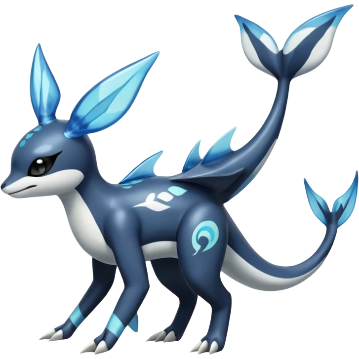 Black and white smooth glossy soft hot Meloetta-Dialga-Orca-Vaporeon-Umbreon-Pokémon-Fakémon-fusion-hybrid-creature (full body), 4-legged,  emoji