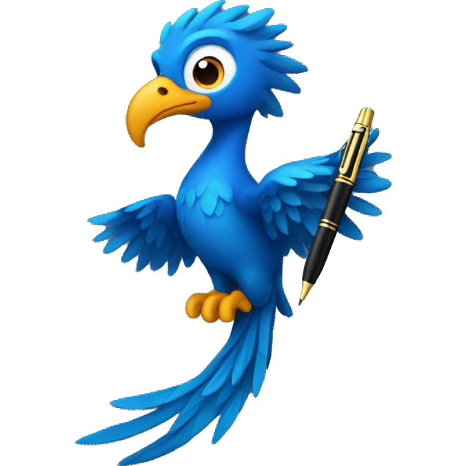 Blue phoenix holding a pen emoji