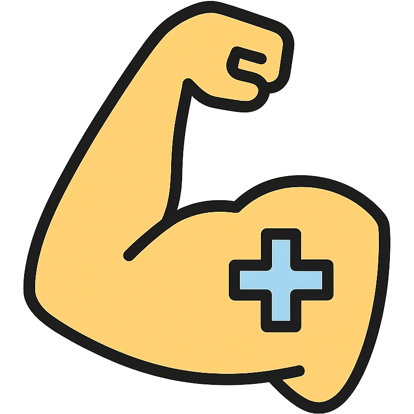muscular arm flexing, healthcare and fitness theme, clean and modern icon style emoji