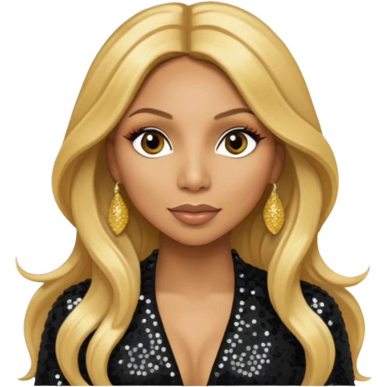 Tamar Braxton with long golden blonde hair, black sequin outfit emoji