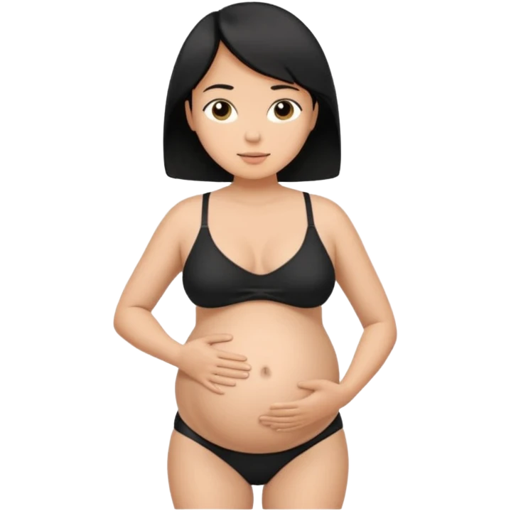 pregnant man with short black hair in a bikini holding his belly  emoji