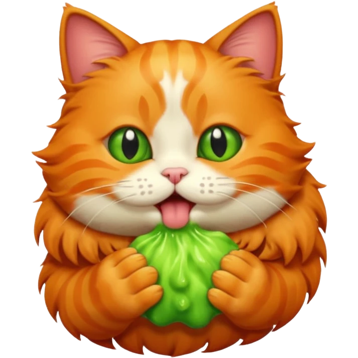 A ginger cat burps green burps emoji