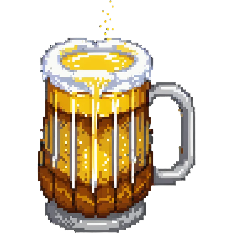 Pixel art beer mug with golden liquid and white foam emoji