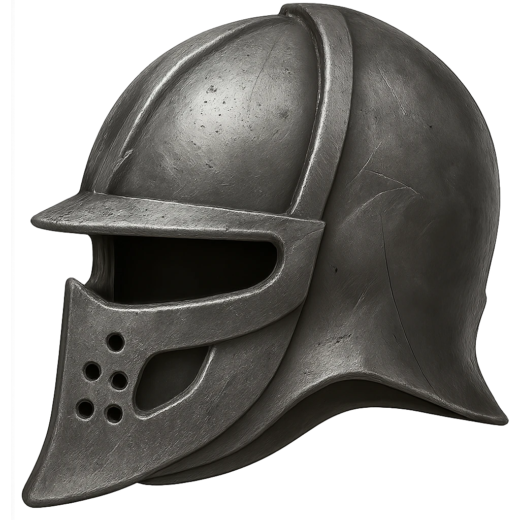 Create an iron version of this helmet with the same shape, looking a little worn and realistic metallic iron. The style should emulate emoji style with a transparent background. emoji