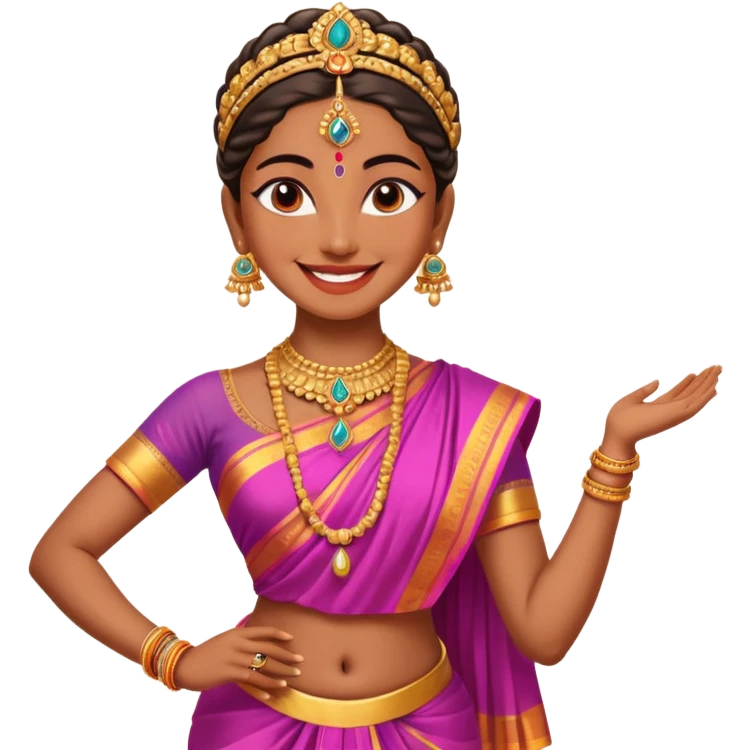 realistic bharathanatyam dancer with a smiling face and beautiful devi pose emoji