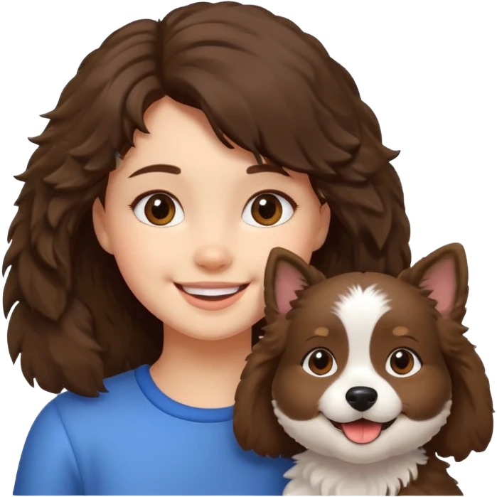 Fluffy dog with a cute little brunette girl emoji