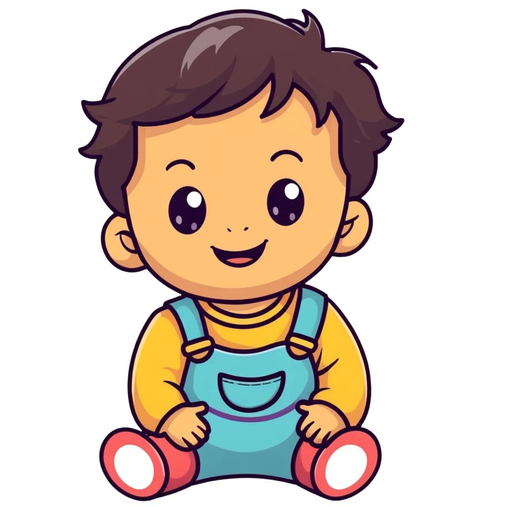 smiling toddler face with big eyes, medium skin tone, and dark wavy hair emoji