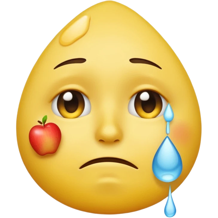 yellow emoji face with sad expression and one teardrop under the eye, white tissue or handkerchief wiping the tear gently, apple emoji style, simple white background emoji