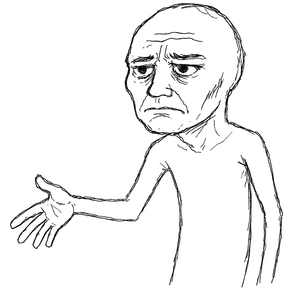 man with big head ,long hand emoji
