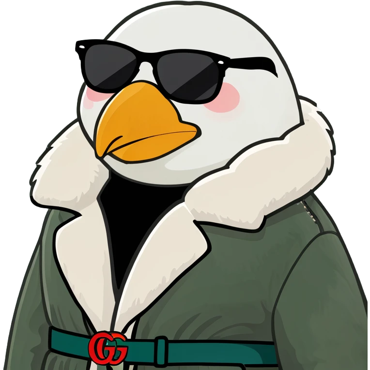 Penguin wearing sunglasses and puffy fur jacket and Gucci belt emoji