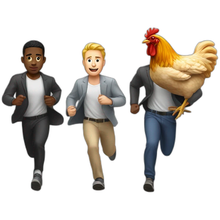 white men run next to black men with chicken on the hand emoji