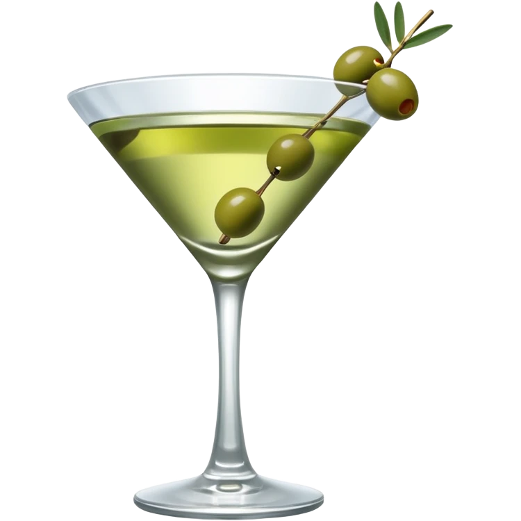 martini glass with 3 olives. no straw, just 1 stick that the olives will be stuck on. olives should have the same size. no leaves at all. liquid should be more white/clear than greek  emoji