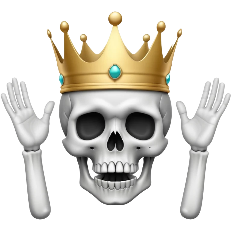 A shocked skull with a crown on top, both hands raised pressing on its head in disbelief, black and white emoji