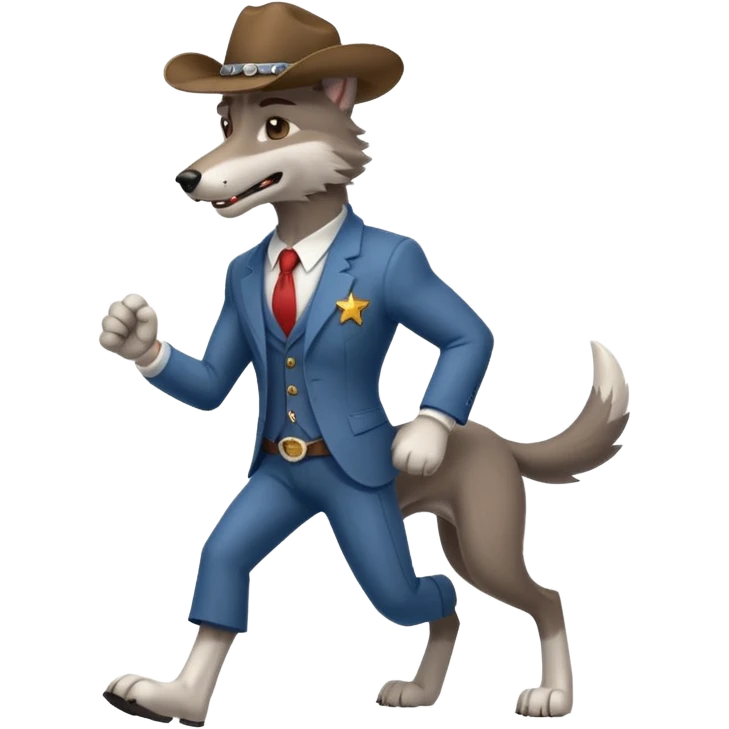 Big muscler grey wolf hound with cowboy hat and suit. With big bold letters spelling “RUNNER” emoji