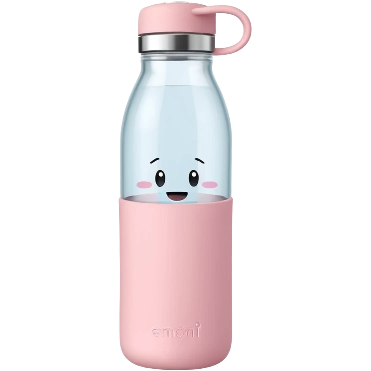 Clear glass water bottle with pastel pink silicone sleeve emoji