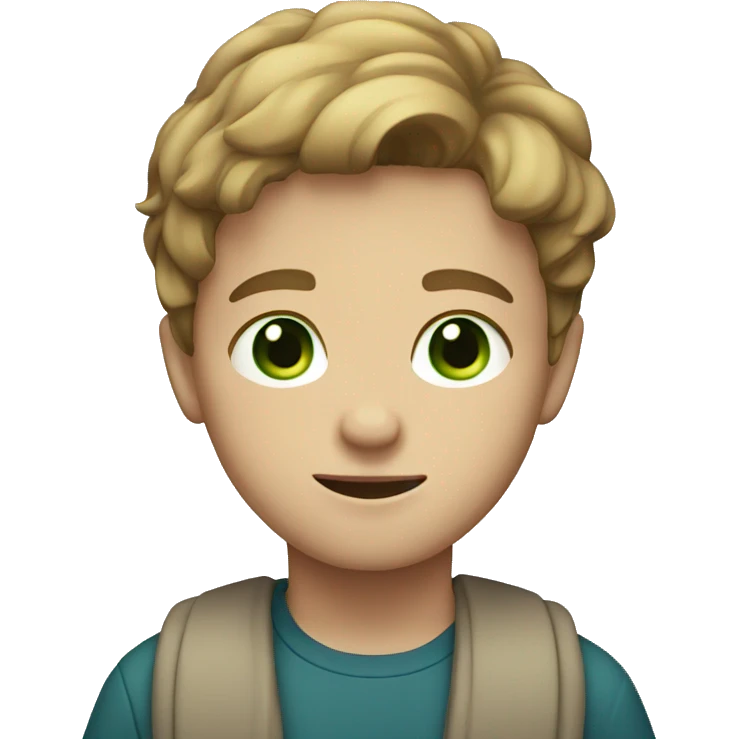 boy with light brown hair with middle part and green blue eyes emoji