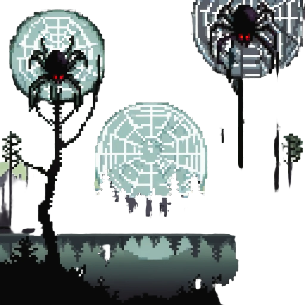alien planet with giant trees and spider web cities emoji
