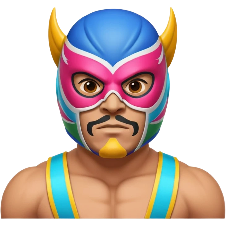 Mexican wrestler portrait, head and shoulders only, colorful luchador mask, muscular collar, confident expression, 3D cartoon, mobile game icon style, clean background, no text, no watermark
 emoji