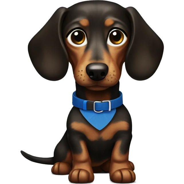 Dark fur Dachshund with long legs in blue collar  emoji
