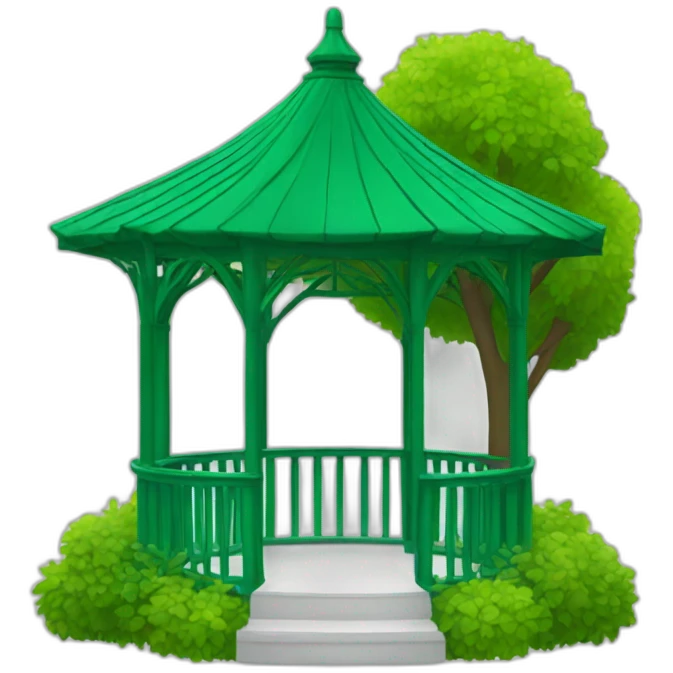Green and white gazebo standing next to a tree emoji