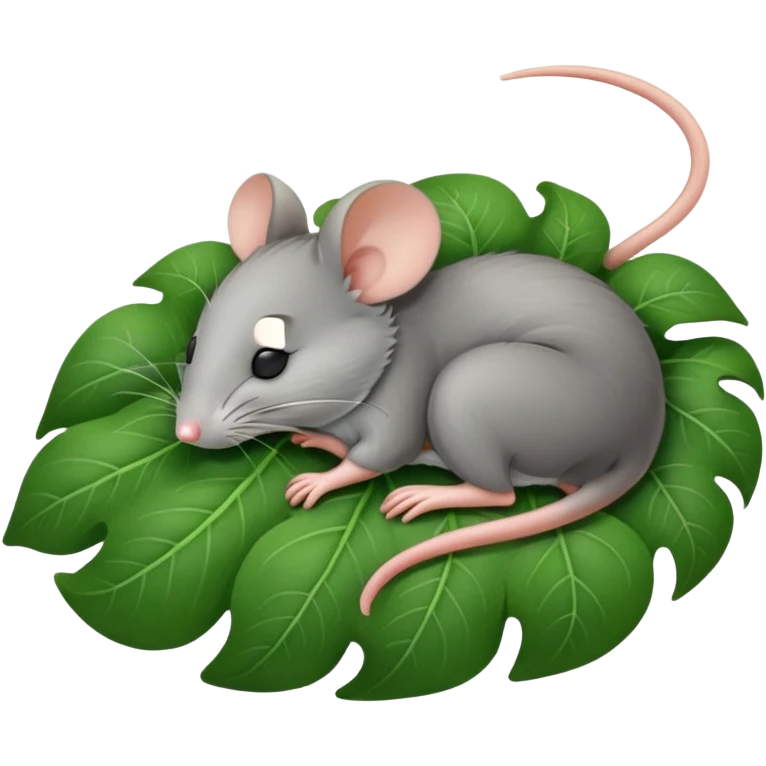 a mouse asleep on a leaf emoji