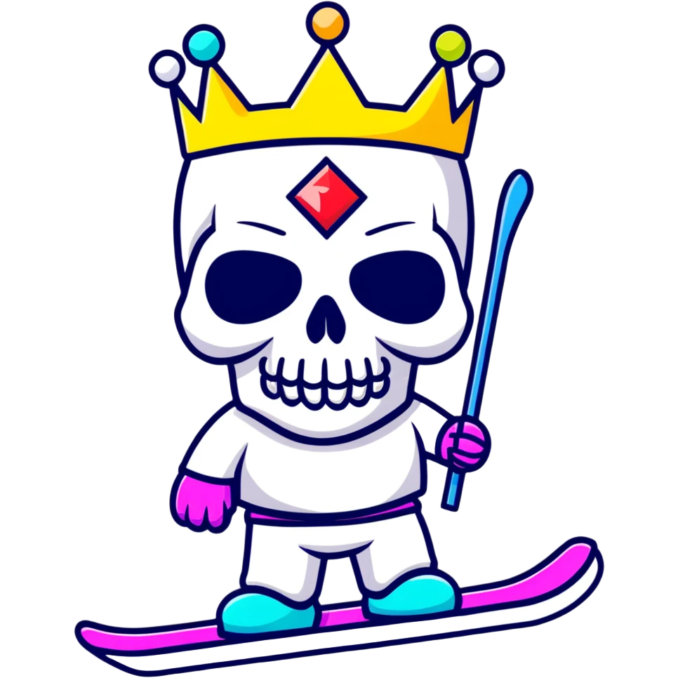 vibrant multicolored skull wearing a jeweled crown and bright colorful ski mask emoji