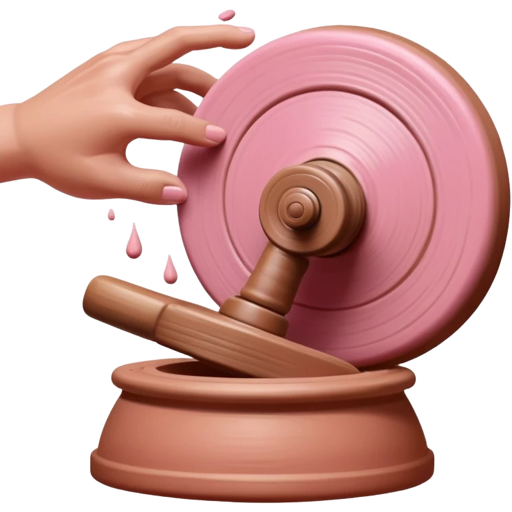 hand throwing a ball of pink clay onto a spinning pottery wheel emoji