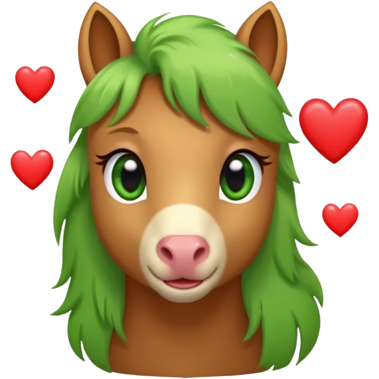 light brown pony with green eyes in love surrounded by heart emoji