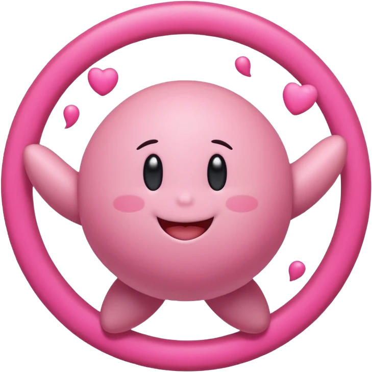 Kirby spinning with joy, round pink character, smiling, energetic pose emoji