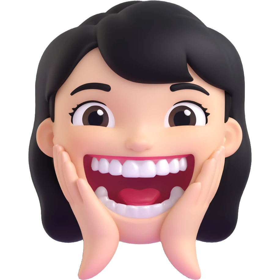 white tooth with a shiny black hair wave, gelled, cheerful and cool emoji