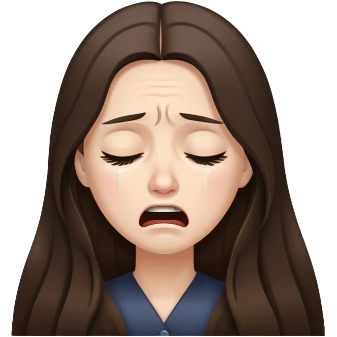 Very long hair Brunette with white skin crying very desconsolated emoji