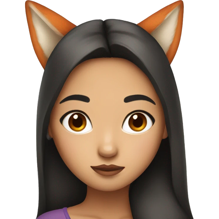 asian girl looks with fox ears and a fox nose emoji